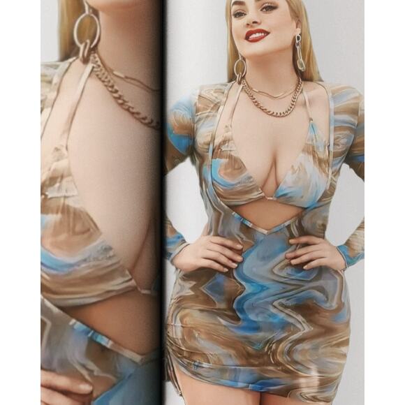 B&TOM Other - BlueTan Marble Three-Piece High Waisted Bikini Set Size 1XL